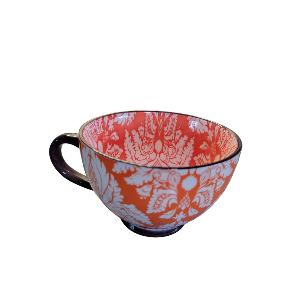 Dash Of That Orange & White Floral Ceramic Mug 4.5" Diameter 3.5" Height Dishwas